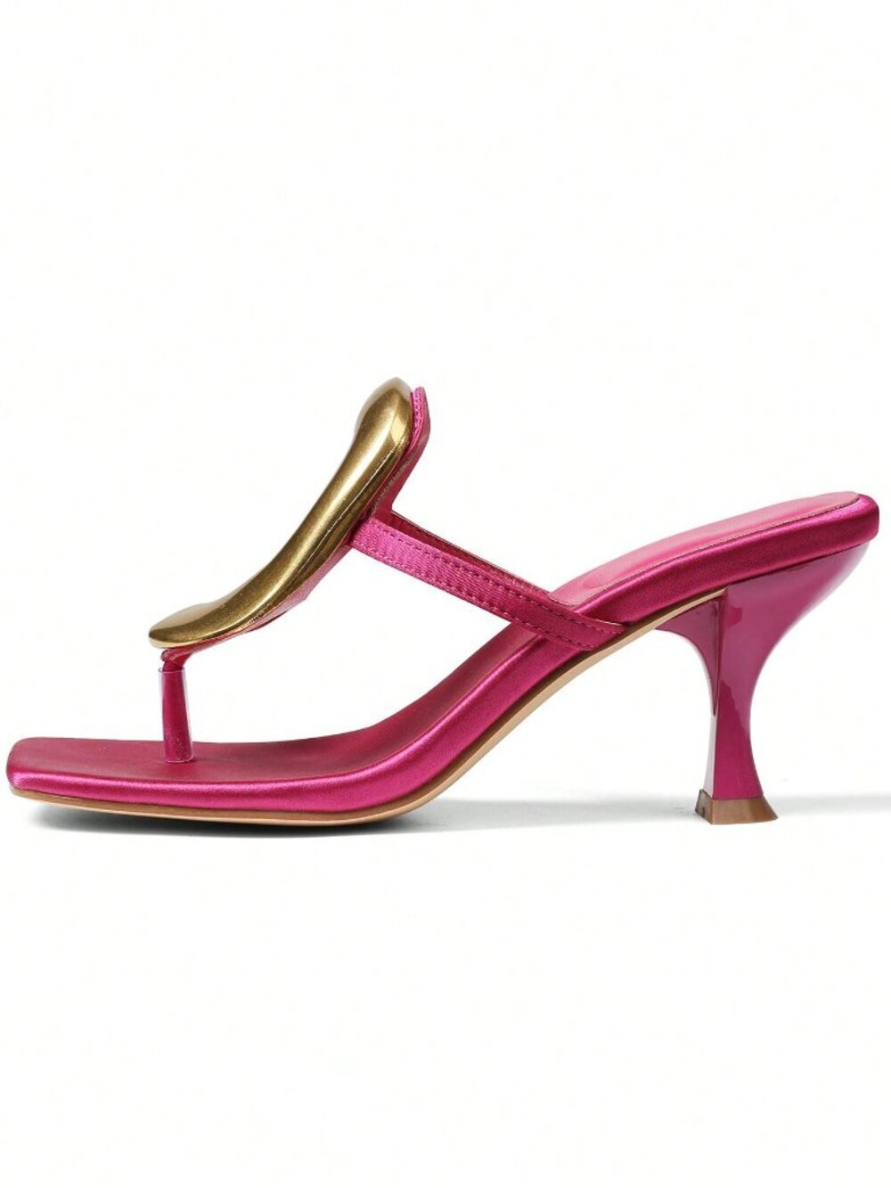 Hot Pink Elegant Women's Flip Flops Kitten Heels Square Toe Dress Shoes - Picture 6 of 6
